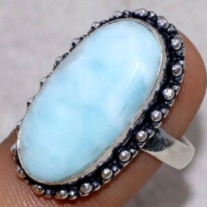 Larimar Gemstone 925 Sterling Silver Handmade Ring